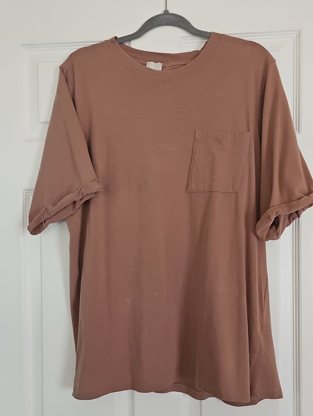 Women's Pocket Tee in Mauve Brown - Classic Crewneck Shirt, Size XL